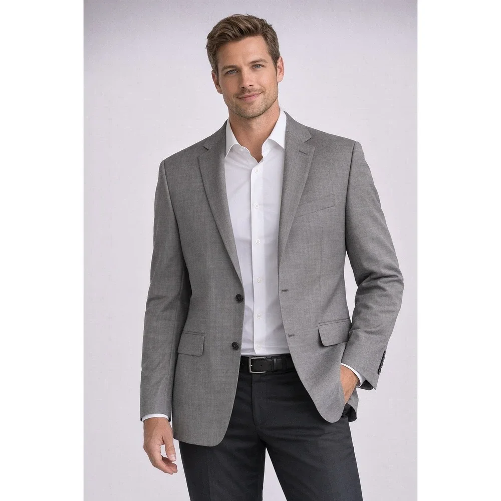 Jos.‎ A. Bank Mens Blazer Jacket Light Gray Wool Tailored Fit 2-Button 46R